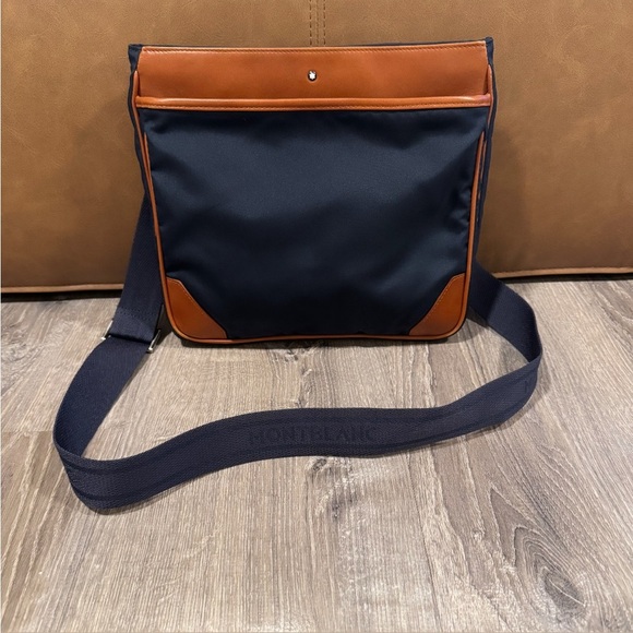 MONTBLANC Navy Blue Canvas & Brown Leather Sartorial Jet Reporter Crossbody Bag - Picture 2 of 16